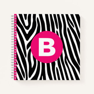 Klassieke zebra strepen helder roze monogram notitieboek