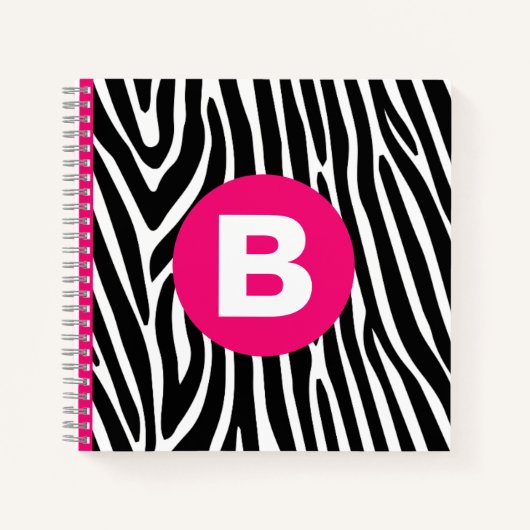 Klassieke zebra strepen helder roze monogram notitieboek (Voorkant)