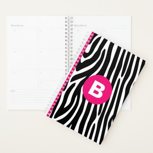 Klassieke zebra strepen helder roze monogram planner (Display)