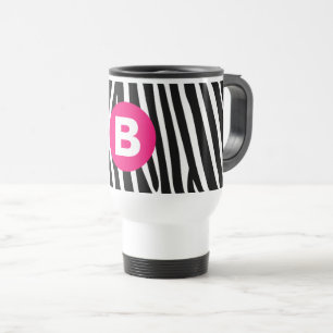 Klassieke zebra strepen helder roze monogram reisbeker