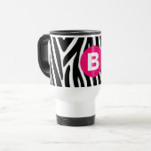 Klassieke zebra strepen helder roze monogram reisbeker (Voorkant links)