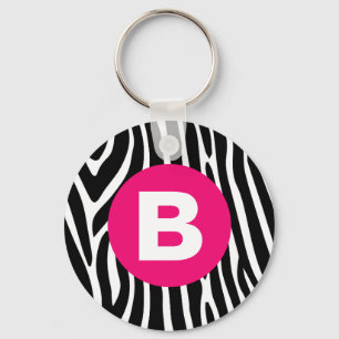 Klassieke zebra strepen helder roze monogram sleutelhanger