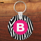 Klassieke zebra strepen helder roze monogram sleutelhanger (Voorkant)