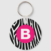Klassieke zebra strepen helder roze monogram sleutelhanger (Achterkant)
