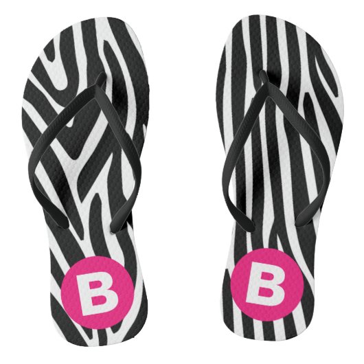 Klassieke zebra strepen helder roze monogram teenslippers (Voetbed)