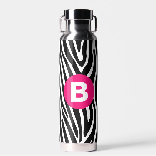 Klassieke zebra strepen helder roze monogram waterfles (Voorkant)