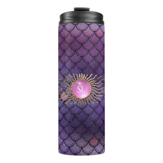 Klassieke Zeemeermin Edelsteen Monogram Thermosbeker (Voorkant)