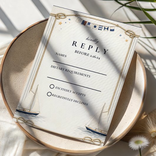 Klassieke Zeilboot Kust Bruiloft RSVP Kaartje