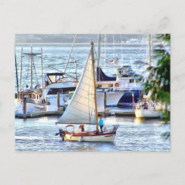 Klassieke zeilboot op zonsondergang in Port Hadloc Briefkaart
