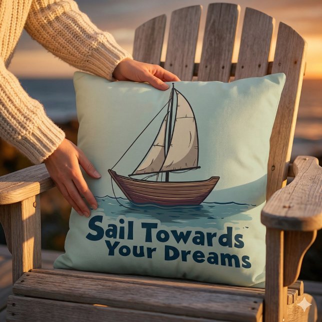 Klassieke Zeilboot Zeevaart Inspirerende Citaat Kussen (Vintage Sailboat Nautical Inspirational Quote Throw Pillow Mockup A)
