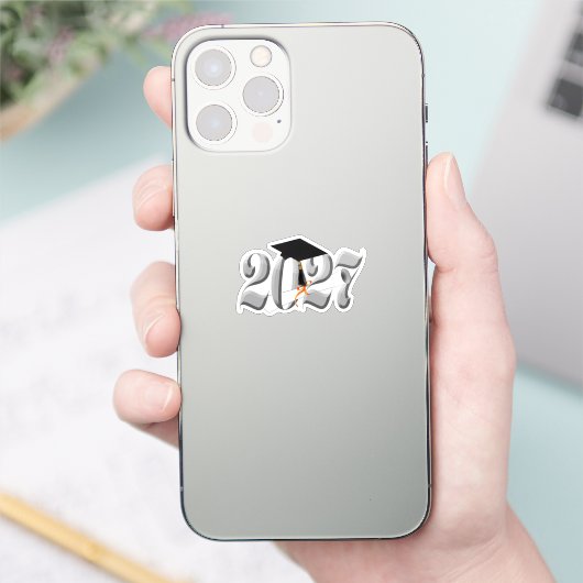 Klassieke Zilver Klas van 2027 Afstuderen Sticker (Telefoon)