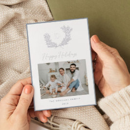 Klassieke Zilveren Blauwe en Witte Monogram Top Fo Folie Feestdagenkaart