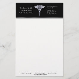 Klassieke Zilveren Caduceus op Zwarte Medische Briefpapier