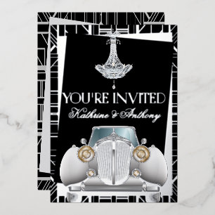 Klassieke ZILVEREN Gatsby Deco Bruiloft Folie Uitn Uitnodiging