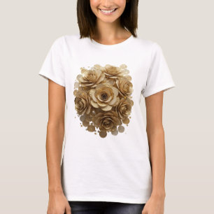 Klassieke Zilveren Gouden Rozen Artistiek Motief T-shirt