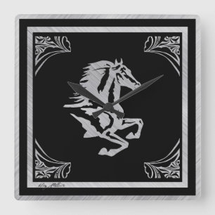 KLASSIEKE ZILVEREN PAARD SILHOUET VIERKANTE KLOK