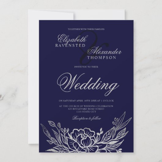 Klassieke zilveren pekelpony's blauwe bruiloft kaart (Voorkant)