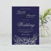 Klassieke zilveren pekelpony's blauwe bruiloft kaart (Staand voorkant)