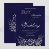 Klassieke zilveren pekelpony's blauwe bruiloft kaart (Voorkant / Achterkant)