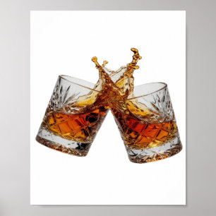 Klassieke Zilveren WHISKY SPLASH Artistiek Motief Poster