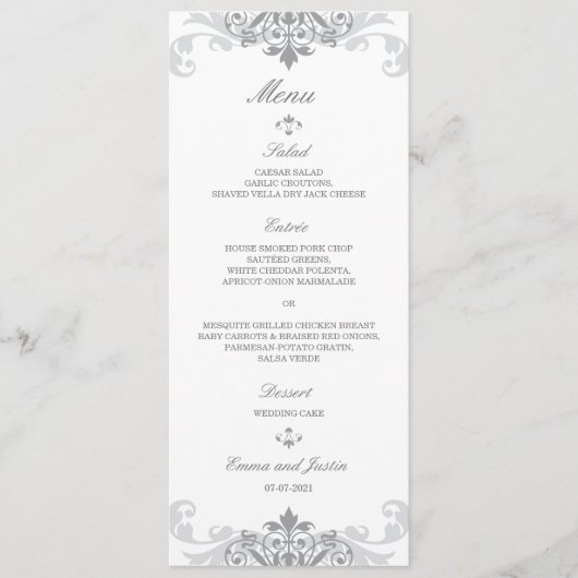 Klassieke zilvergrijs Elegante Ironworks Bruiloft Menu (Voorkant)