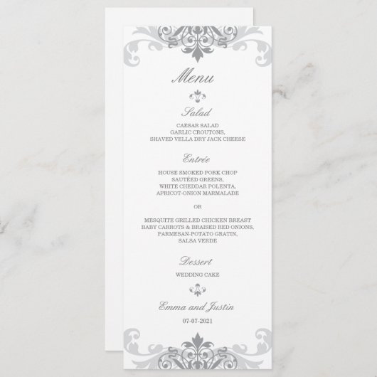 Klassieke zilvergrijs Elegante Ironworks Bruiloft Menu (Voorkant / Achterkant)
