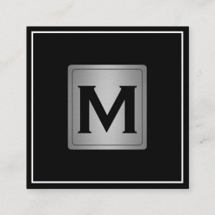 Klassieke zilvermetallische etiketten met monogram vierkante visitekaartje