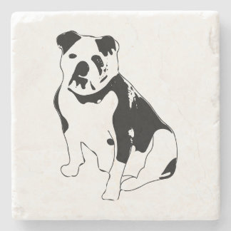 Klassieke Zittende Bulldog Zwarte en Witte Kunst Stenen Onderzetter