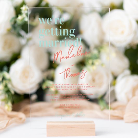 Klassieke zomer pastel grillige script bruiloft acryl uitnodigingen