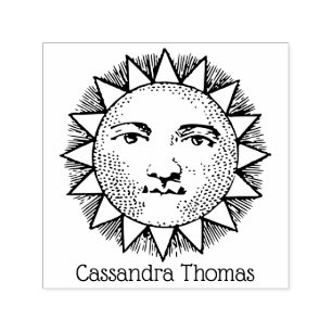 Klassieke Zon Gezicht Antropomorfe Tekening #1 Naa Zelfinktende Stempel