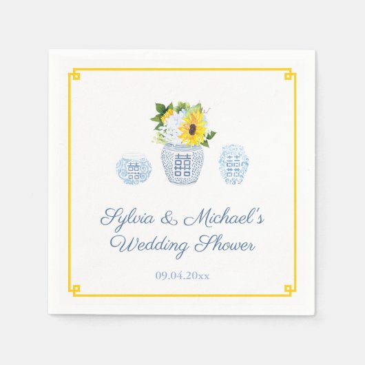 Klassieke zonnebloemen Blauw en Wit Vase Vrijgezel Servet (Voorkant)