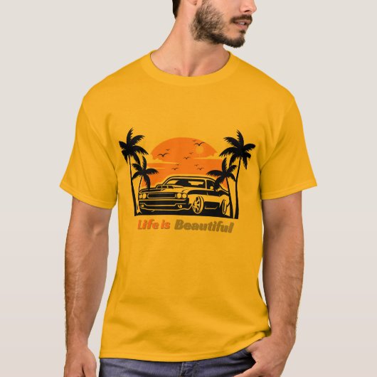 Klassieke Zonsondergang Auto T-shirt (Voorkant)