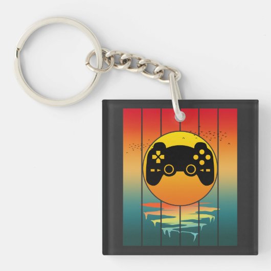 Klassieke Zonsondergang Gamer Computerspel Sleutelhanger (voorkant)