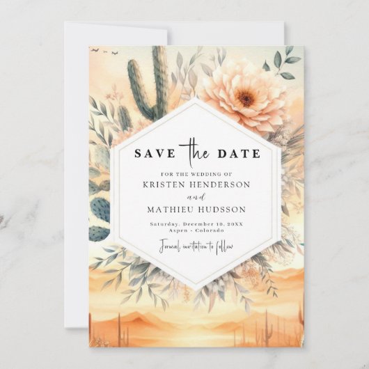 Klassieke Zuidelijke Cactus bruiloft Save The Date (Voorkant)