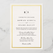 Klassieke Zwart & Ecru Grens Monogram Bruiloft Folie Uitnodiging (Voorkant)