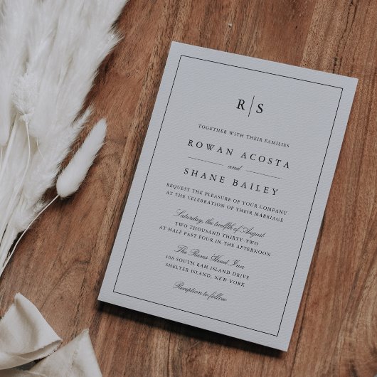 Klassieke Zwart & Ecru Grens Monogram Bruiloft Kaart