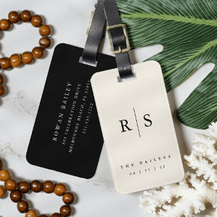 Klassieke zwart & Ecru Monogram bruiloft Bagagelabel