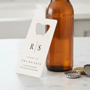 Klassieke zwart & Ecru Monogram bruiloft Creditkaart Flessenopener