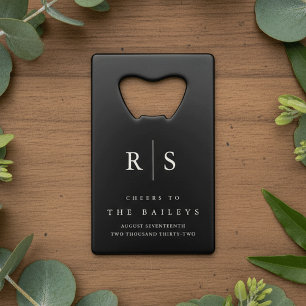 Klassieke zwart & Ecru Monogram bruiloft Creditkaart Flessenopener