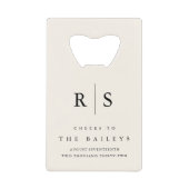 Klassieke zwart & Ecru Monogram bruiloft Creditkaart Flessenopener (Voorkant)