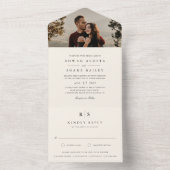 Klassieke zwart & ecru monogram bruiloft foto all in one uitnodiging (Binnen)
