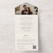 Klassieke zwart & ecru monogram bruiloft foto all in one uitnodiging (Binnen)