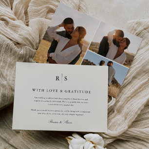 Klassieke zwart & ecru monogram bruiloft foto bedankkaart