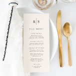 Klassieke zwart & Ecru Monogram bruiloft Menu<br><div class="desc">Deel uw bruiloft receptie menu details in elegante stijl met deze monogram bruiloft menukaarten in warm ivoor ecru met uw initialen in traditionele serif zwarte letters,  doorsneden door een dunne verticale lijn. Pas de kop- en menu-items die door de cursus zijn gerangschikt aan.</div>