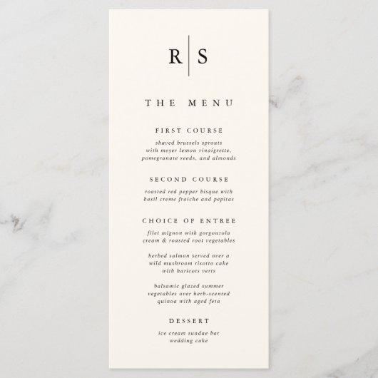 Klassieke zwart & Ecru Monogram bruiloft Menu (Voorkant)