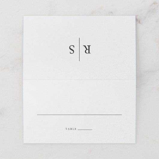 Klassieke zwart & Ecru Monogram bruiloft Plaatskaartje (Buitenkant ongevouwen)