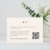 Klassieke Zwart & Ecru Monogram Bruiloft QR Code RSVP Kaartje (Staand voorkant)