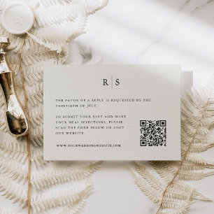 Klassieke Zwart & Ecru Monogram Bruiloft QR Code RSVP Kaartje