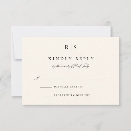 Klassieke zwart & Ecru Monogram bruiloft RSVP Kaartje (Voorkant)