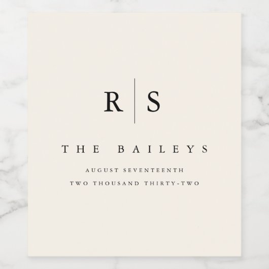 Klassieke zwart & Ecru Monogram bruiloft Wijn Etiket (Enkel label)